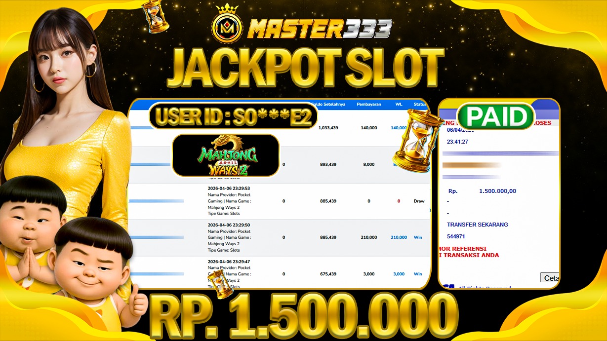 JACKPOT Rp 1.500.000 JUTA DI MASTER333 LANGSUNG DI BAYAR LUNAS